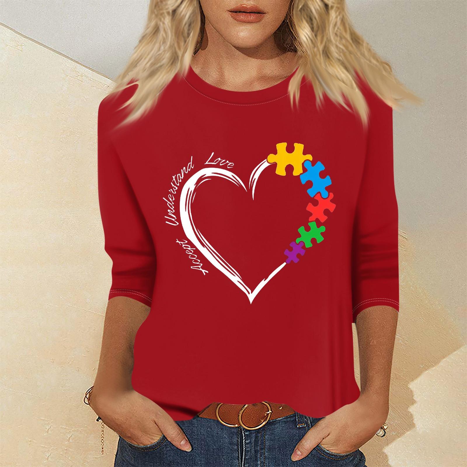 

Женская мода повседневный свитер с семью рукавами и принтом ко Дню святого Валентина XL красный