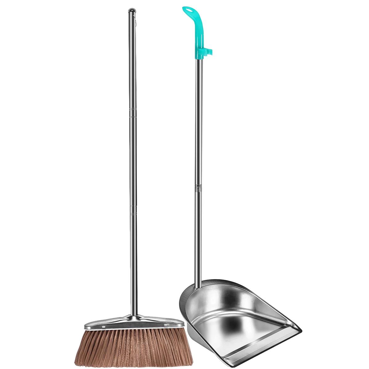 

Набор из нержавеющей стали, метла, совка с длинной ручкой, прочные антипригарные инструменты для подметания волос для уборки пола в доме