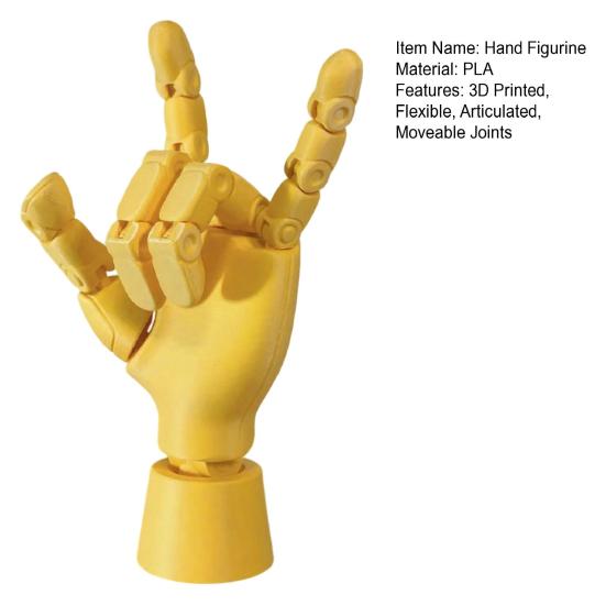 Articulated Flexible Hand with Model And Base Moveable Joint 3D Printed Poseable