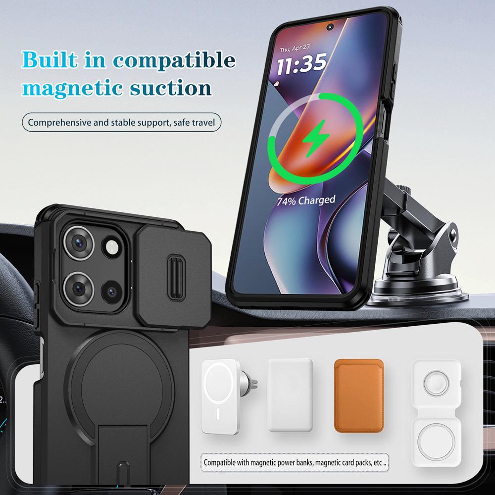KEYSION Shockproof Armor Magnetic Case for Motorola MOTO G 5G 2025 Slide Camera Protection Kickstand Phone Cover for Edge 2025