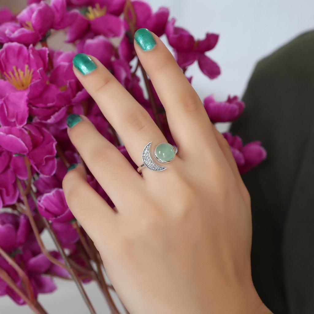 Half Moon Aqua Chalcedony Silver Ring, 100% 925 Sterling Silver Handmade Jewelry, Unisex Jewelry Ar8929