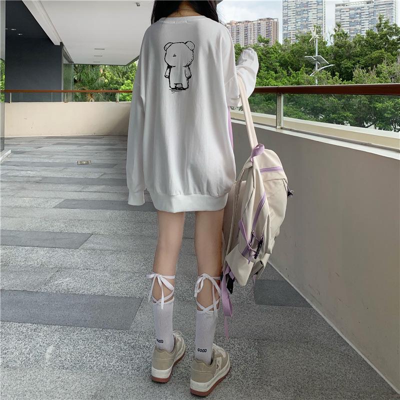 2026 Autumn Korean Style Loose Round Neck Cartoon Print Plus Size Women's Fleece Hoodie