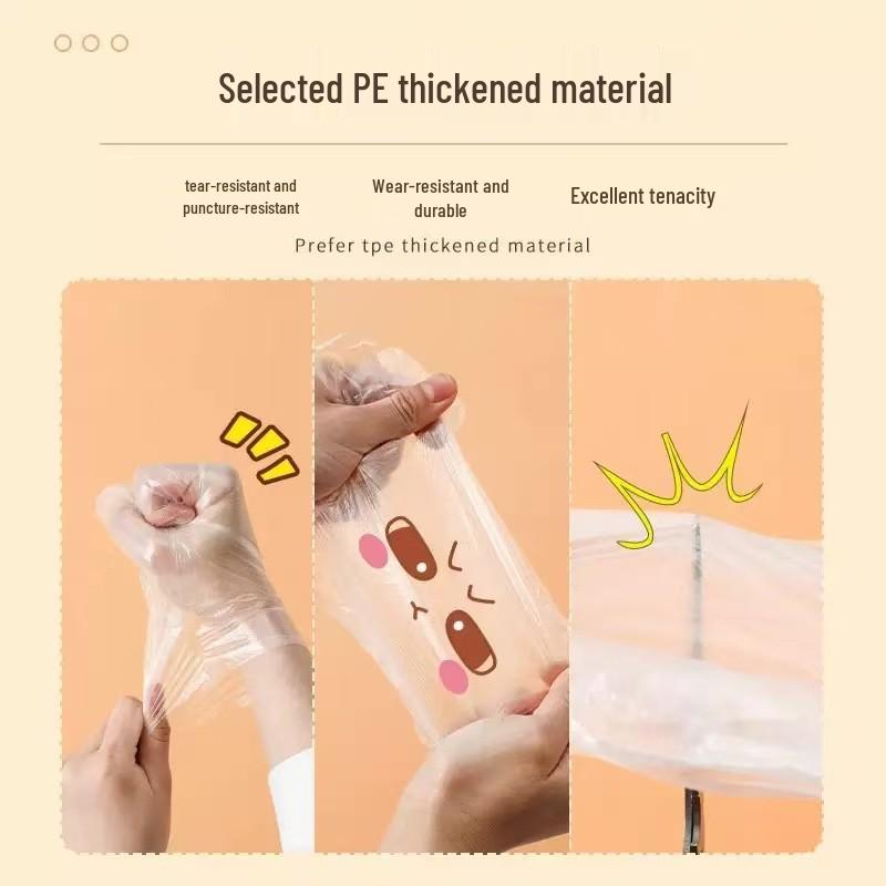 Food Grade Disposable PE Gloves, Boxed, Transparent, Thickened, Wear-Resistant for Kitchen and Household Use
