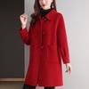 Women's Mid-Length Age-Defying Red Double-Faced Cashmere Coat, 2025 Korean-Style, Loose Fit with Wool Lining