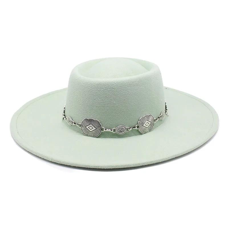 British Style Fedora Hats For Women 9.5CM Big Brim Luxury Belt Band Felt Jazz Hats Wedding Dress Formal Cap