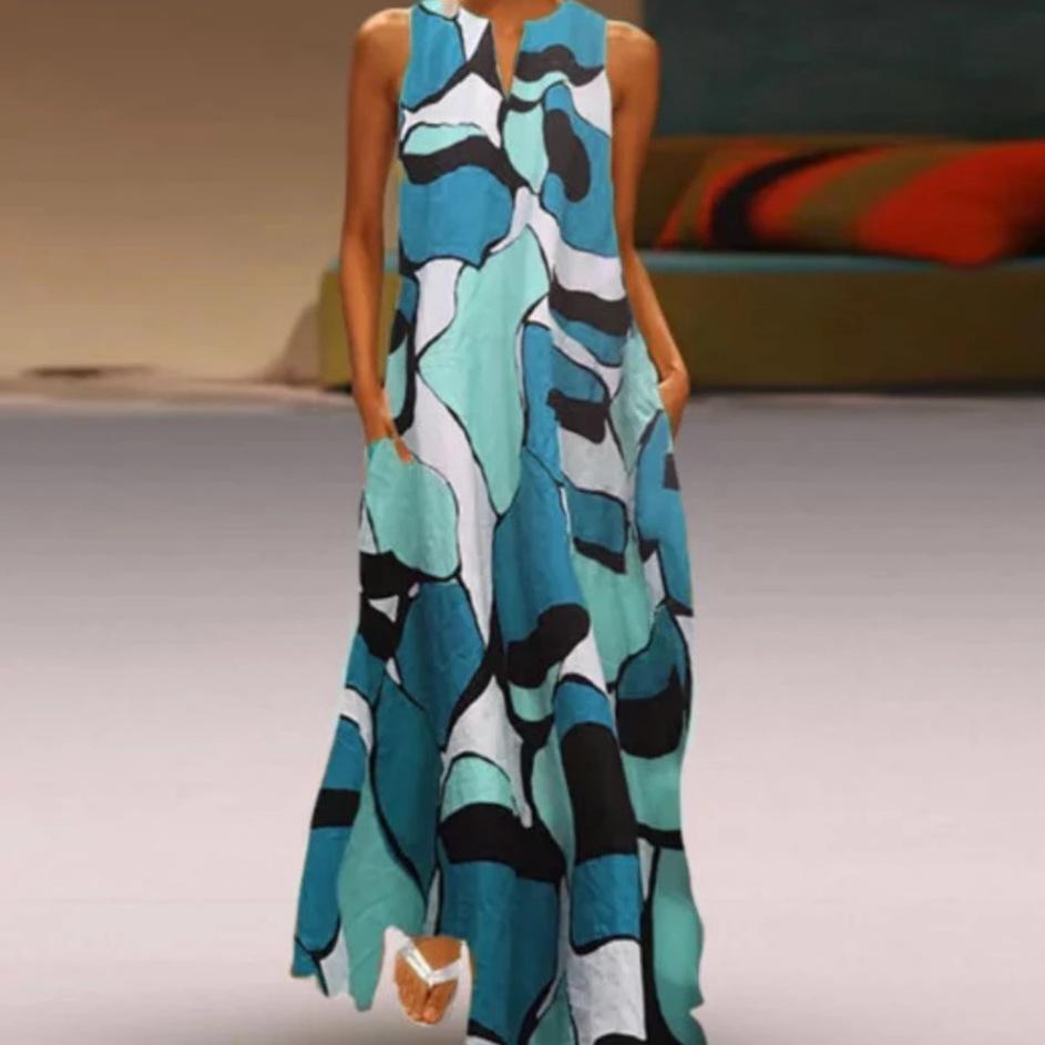 Popular European and American New Women's Clothing, Hot-selling Fashion Printed Sleeveless Dresses and Long Dresses