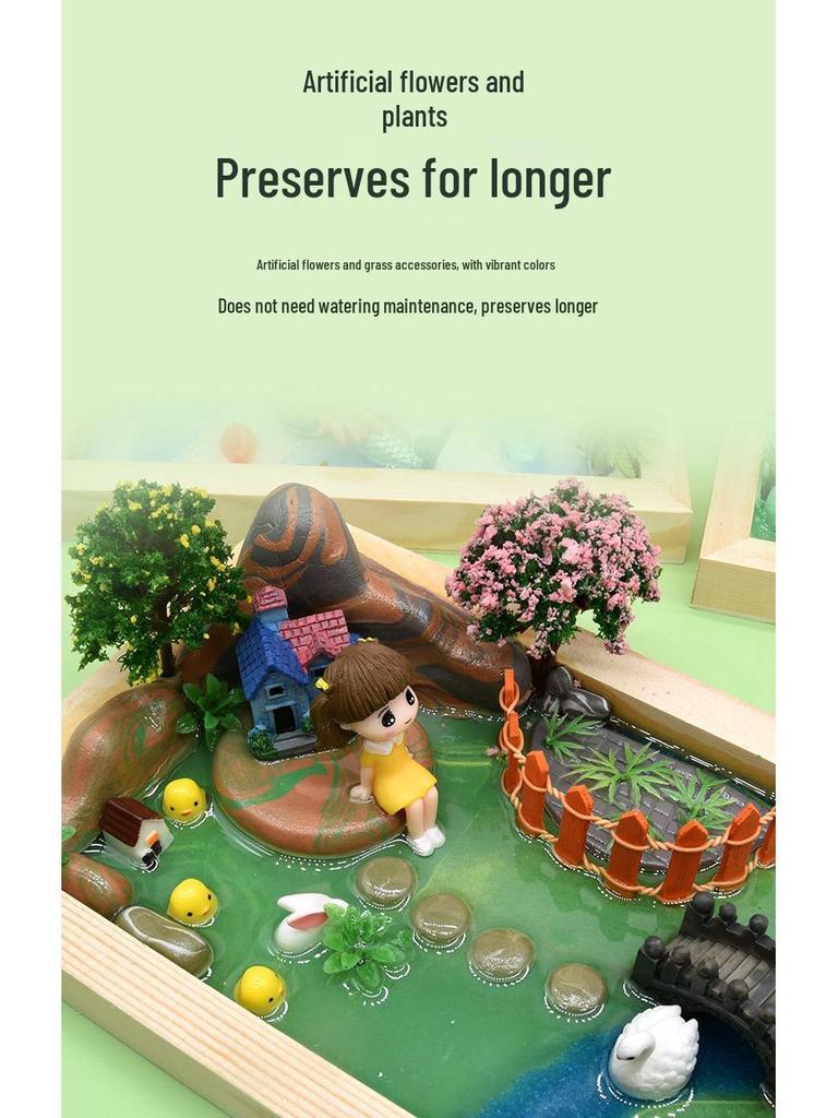 Children's Creative Epoxy Micro-Landscape Kit: Wooden Frame, Color Clay Accessories for Boys and Girls