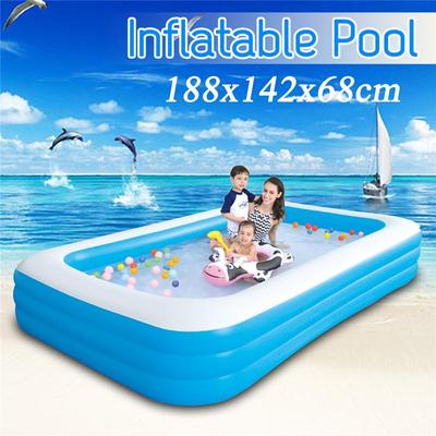 3 Layers Large Size Children's Home Use Paddling Pool Inflatable Square Swimming Pool Heat Preservation Kids Inflatable Pool Blue+White