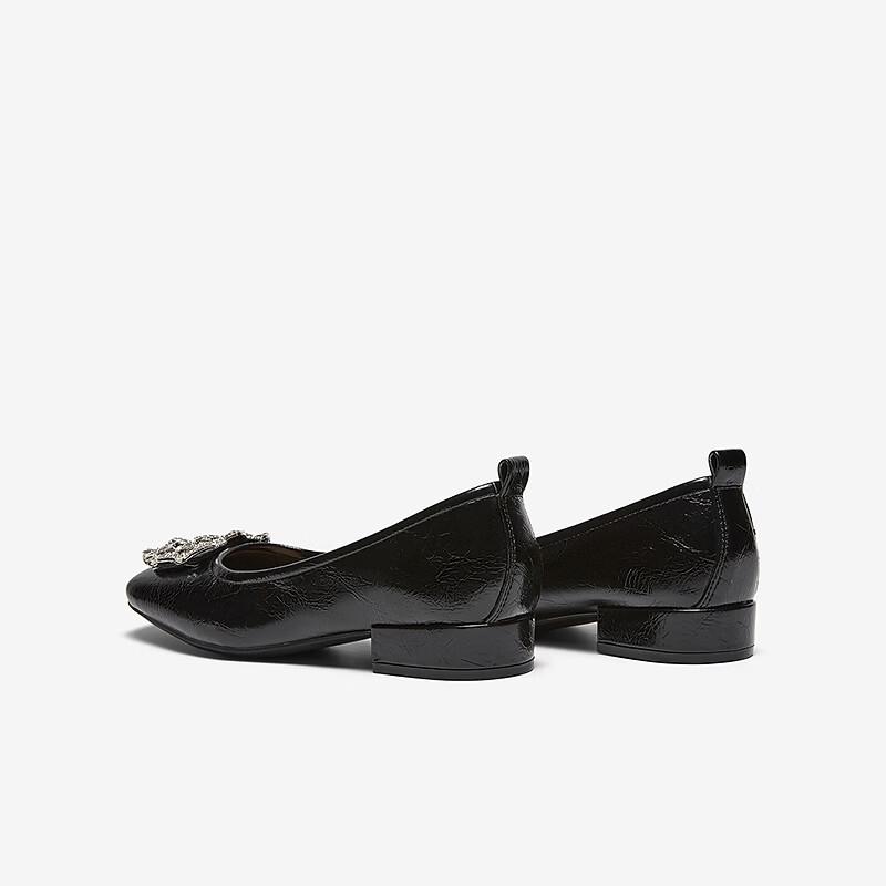 BASTO Fashion Shiny Rhinestone Commuting Low-Cut Square Toe Women's Flats