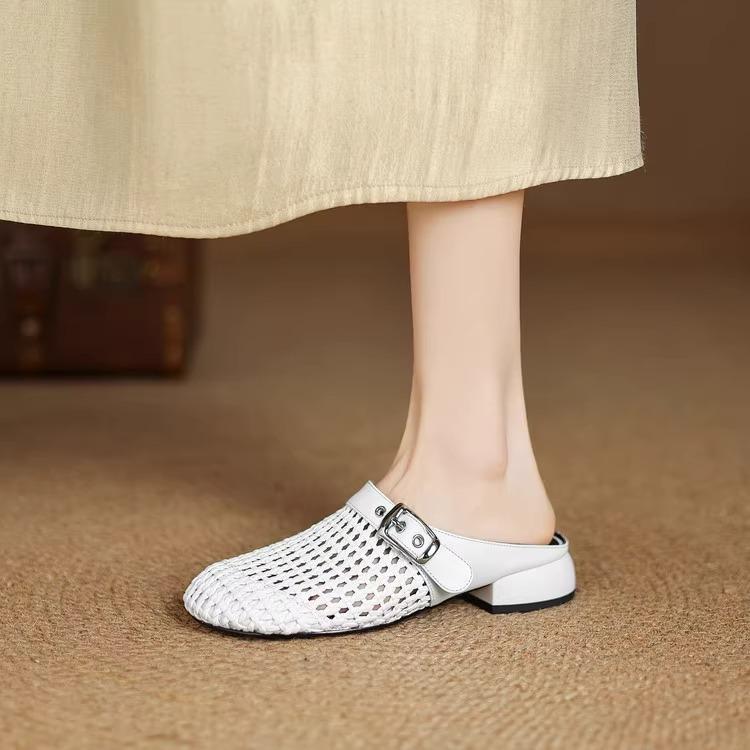 

Плетеные прохладные тапочки носить Мюллер французский ленивый серебряный модный один педаль сумка голова полутапочки женские новые 2025 40 слоновая кость