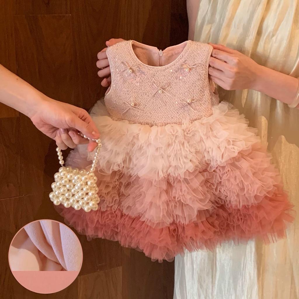 Baby Girl 1st Birthday Dress Winter Princess Vest Dress Toddler New Year Party Gown Formal Occasion Outfit For Little Girls
