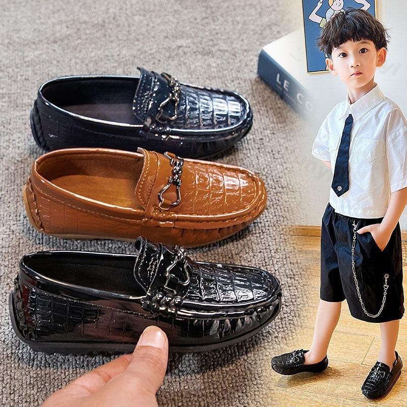 Children Clothing Yulin-001 Boys Children's Leather Shoe Moccasins Non-Slip Britain Style Round-Toe Flat Shoes Autumn Fashion Casual Kids Loafers Cm