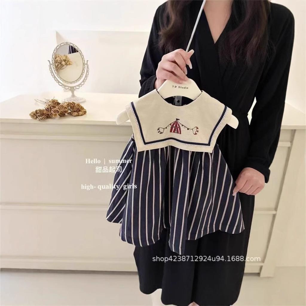 Summer Girls Retro Navy Collar Striped Sleeveless Vest Dress Stylish Baby Princess Dress