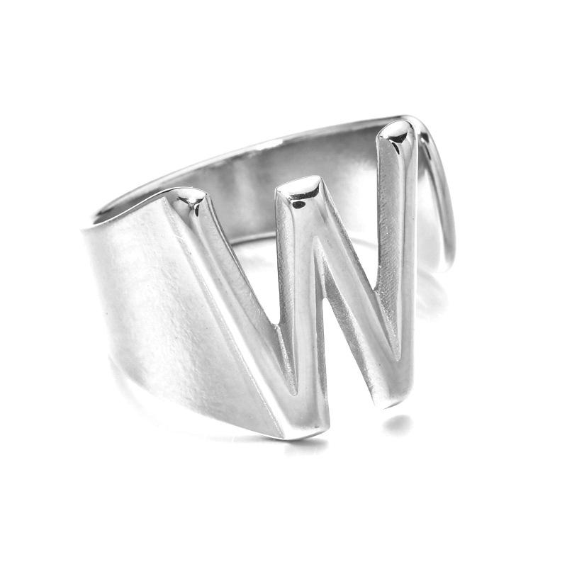 18K Gold Stainless Steel Letter Ring – Fashionable Open European & American Style, Women's Adjustable Titanium Steel Ring