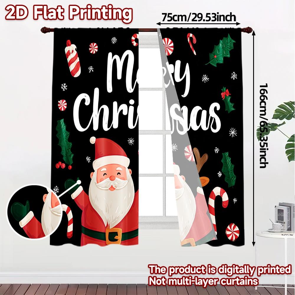 2D Flat Printing  JIT 2pcs   Curtains (Without Rod) Festive Cheer(3) Print Popular Curtains Polyester Easy Install Curtains