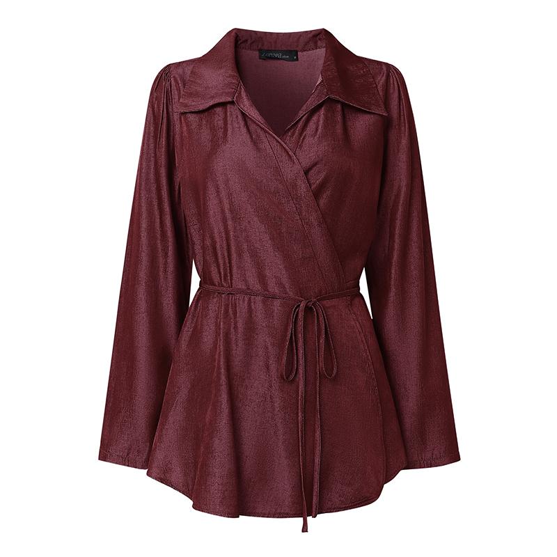 ZANZEA Women Turn Down Collar Loose Casual Long Sleeve Blouse