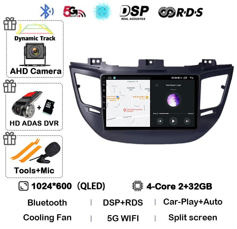 Android 14 Carplay Auto For Hyundai Tucson IX35 3 2015 2016 2017 2018 DSP 2Din Car Radio Multimedia Player GPS 4G+WIFI Stereo BT