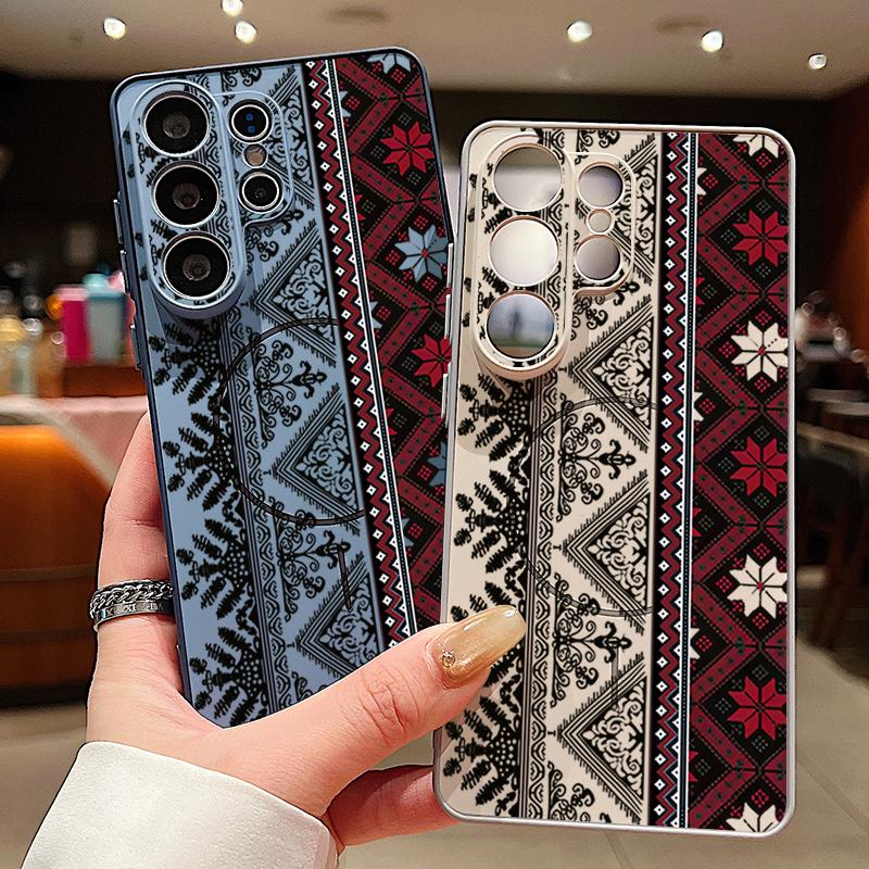 Vintage Patterns Magnetic Phone Case For Samsung Galaxy S25 S26 Ultra Edge S24 S23 FE A17 A56 A37 A16 A35 A55 A15 A36 5G Cover