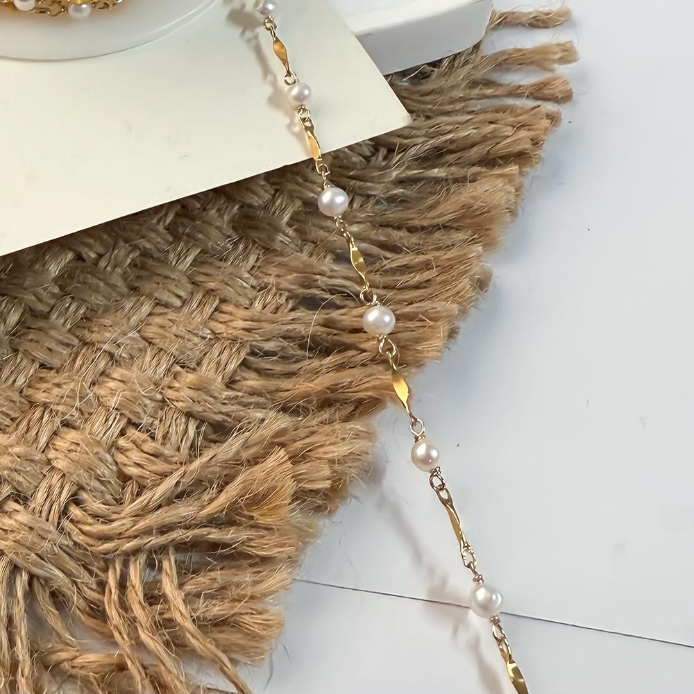 Vintage 3-3.5mm Fresh Water Pearls 14K Gold Filled Dapped Bar Chain Permanent Handmade Bracelet Jewelry Making Findings