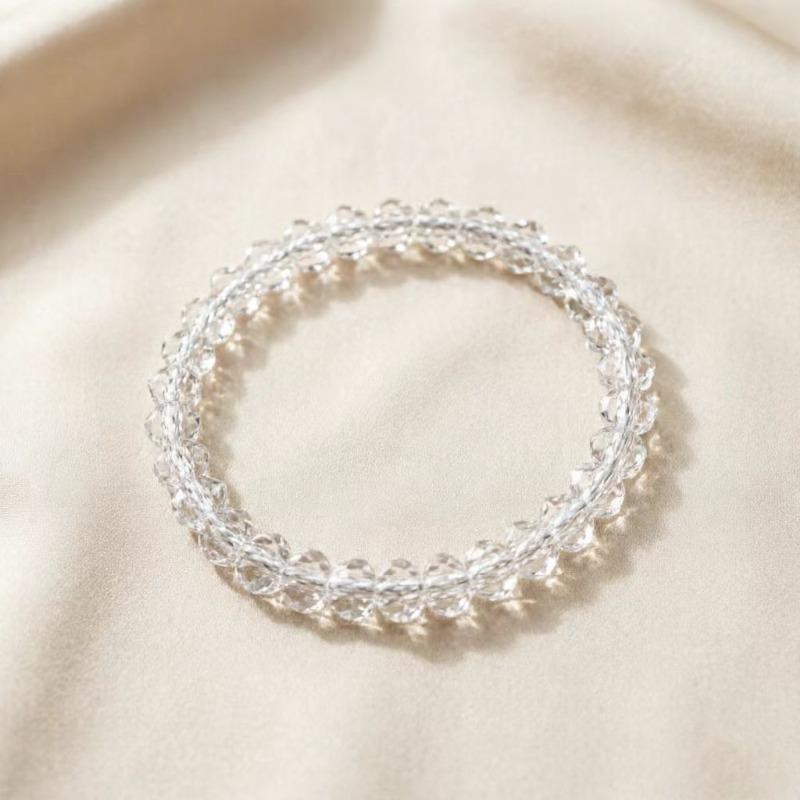Clear Faceted Quartz Beaded Stretch Bracelet 8MM белый