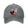 Printed Heart Decor Buffalo Plaid Leopard Striped Washed Baseball Cap Outdoor For Womens Unisex FeUnisex