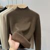 Women's Fashionable Semi-High Neck Fleece-Lined Top with Shiny Vertical Stripes - Ideal for Autumn and Winter
