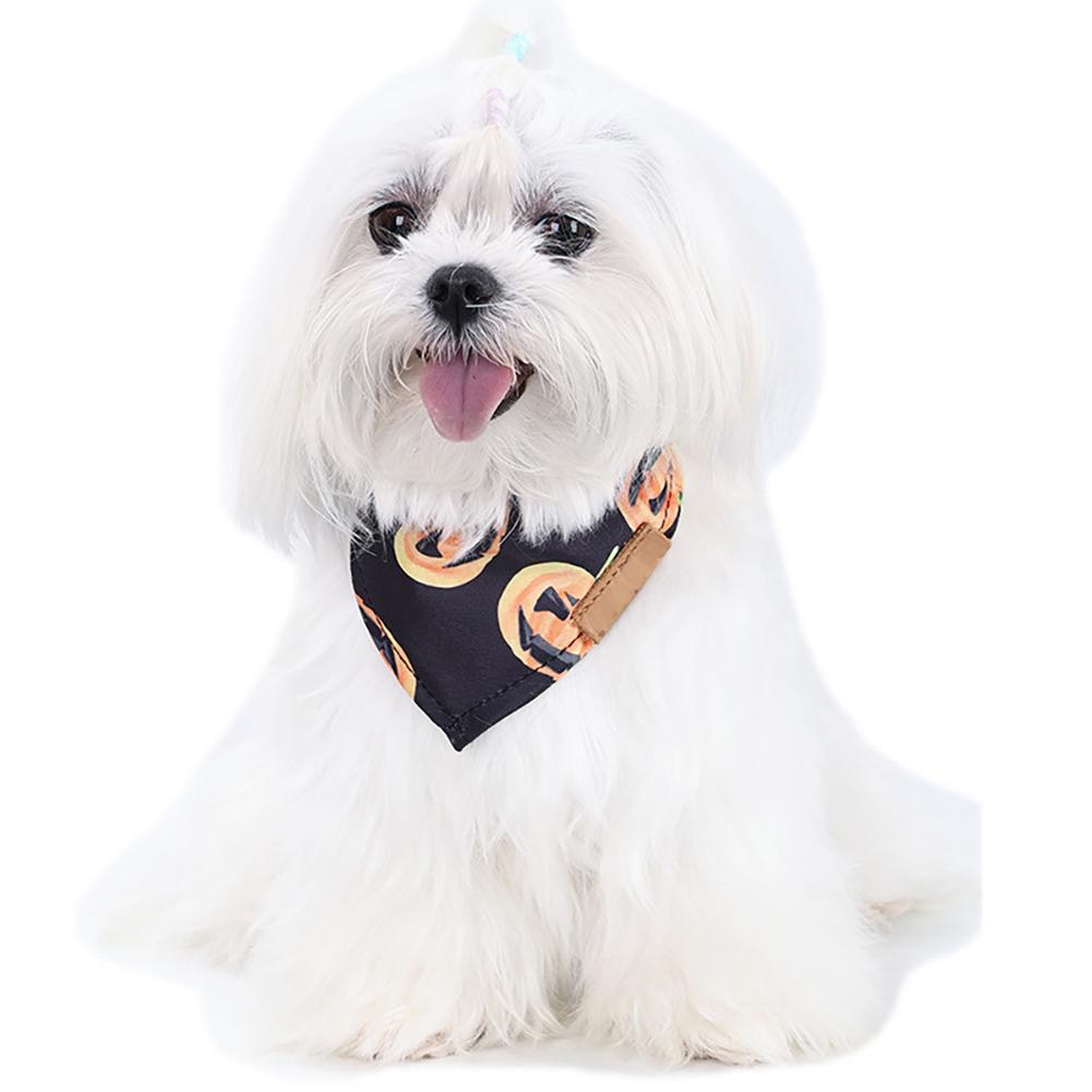 Halloween Dog Bandanas, Skulls Pumpkins Patterns Pet Scarf, Reversible Dog Triangle Scarf, Fall Dog Bibs, Pet Accessories For Halloween Holiday Costum