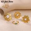 Flower Fashion Anillos For Women Fake Pearl Gold Color Rings Stainless Steel Geometry Sunflower Ring Jewelry Party Daily Gifts