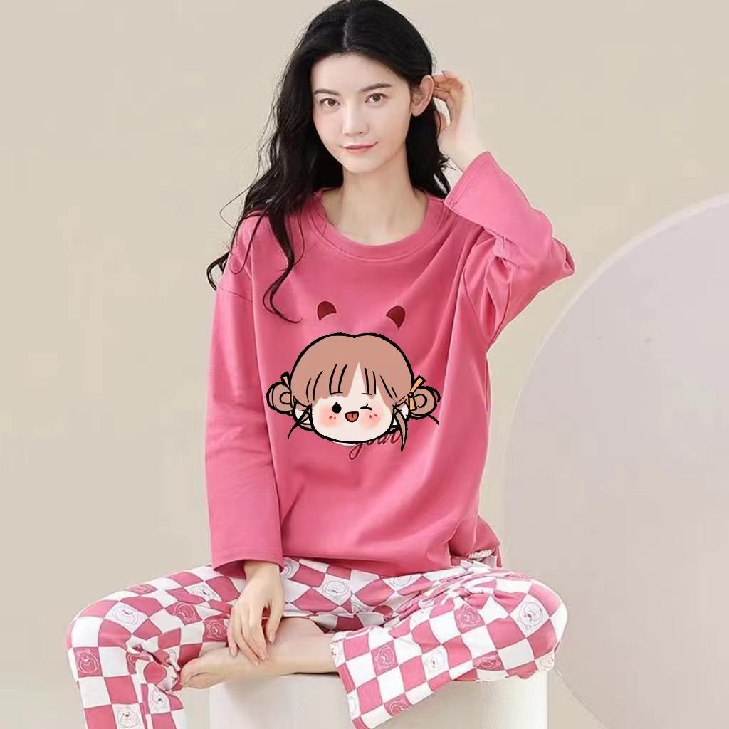 Pajamas Loungewear Set Women Spring and Autumn Plus Size Long Sleeve Cartoon Winter Ladies Cute Student Loungewear Set