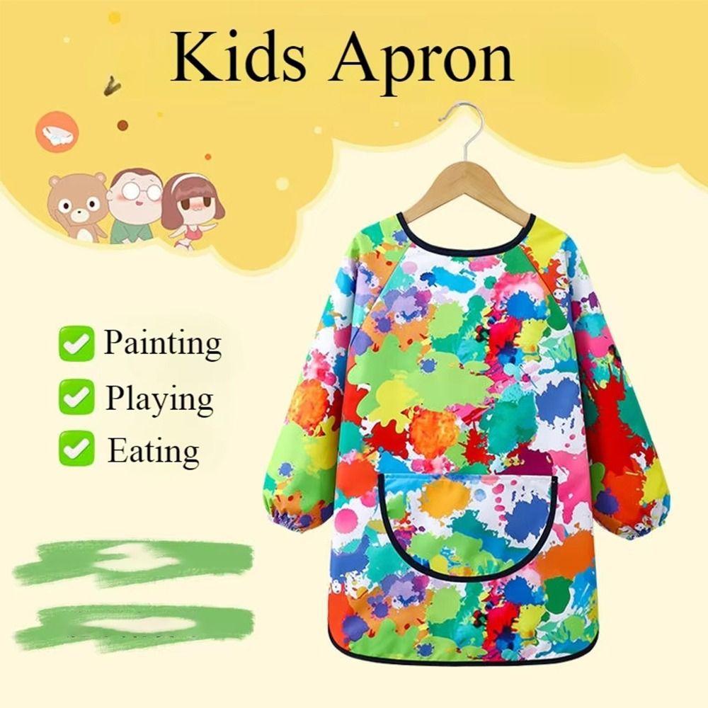 New Polyester Kids Painting Apron Long Sleeved Cosplay Costume Cooking Apron Waterproof Baking Bibs
