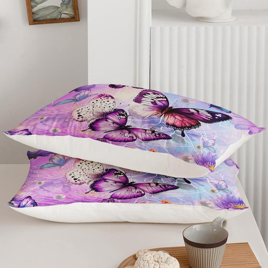 Purple Butterfly Three-Piece Digital Printing Kit 3D Duvet Set Bedding