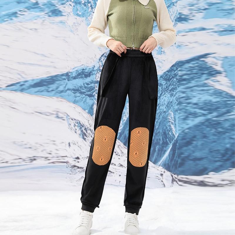 

Женские зимние утолщенные повседневные брюки из кашемира, теплые, свободного кроя, с защитой колена, эластичным поясом, ветрозащитными брюками 4XL