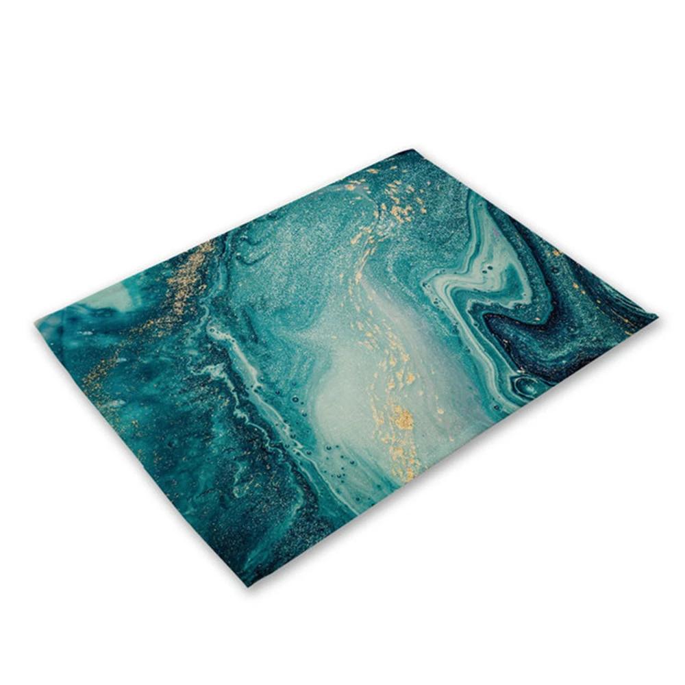 Green Rose Pink Marble Printing Linen Placemat for Dining Table Drink Coaster Home Decor Dining Mat Modern Kitchen Cup Pads