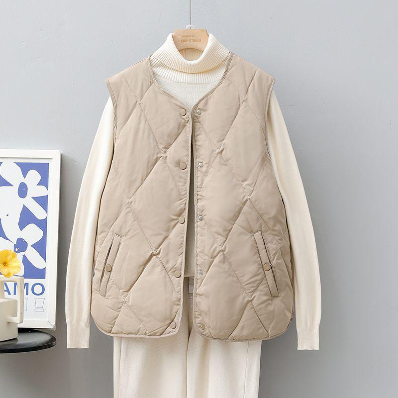 2025 Women's Round Neck Lightweight Quilted Cotton Vest - Sleeveless Autumn/Winter Innerwear
