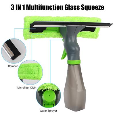 Glass Scraping Wiper Household Cleaning Tool 3 In 1 Water Spray Window Cleaner Spray Scraper Brush