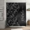 Black Sequin Shower Curtain For Bathroom Decor Shiny Sparkly Fabric With Personalized Name Modern Stylish Decorative Bath Mat Co