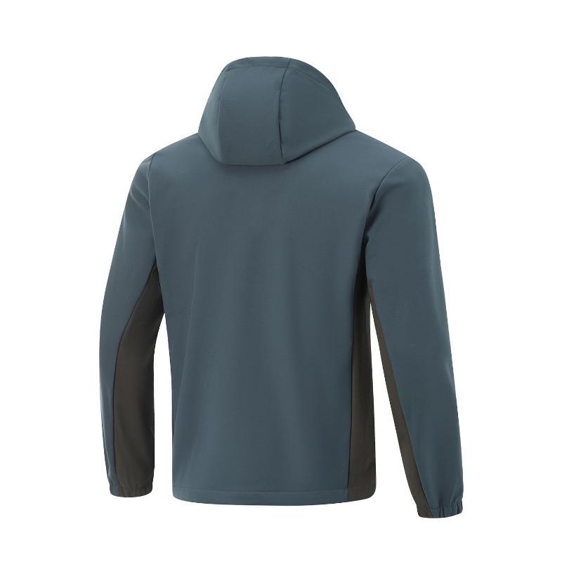 Cortavientos con cremallera y capucha de color sólido con forro polar Li Ning para hombre Ropa exterior Azul oscuro AFDU529-4