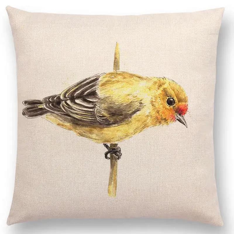 Newest Birds Painting Cushion Cover Robin Titmouse Toucan Fairy Sparrow Firecrest Cardinal Bullfinch Design Availablea,(1)