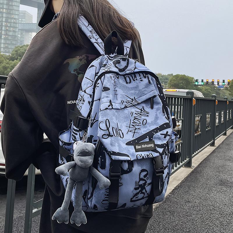 Schoolbag trendy brand backpack men ins trendy cool large capacity graffiti backpack men casual college student schoolbag male junior high school 
