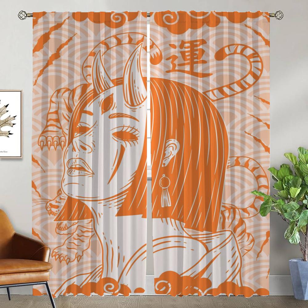 Japan Curtains for Living Room Curtain for Room 2 Panel Home Interior Curtains Shades Partition Halloween Decoration Kitchen