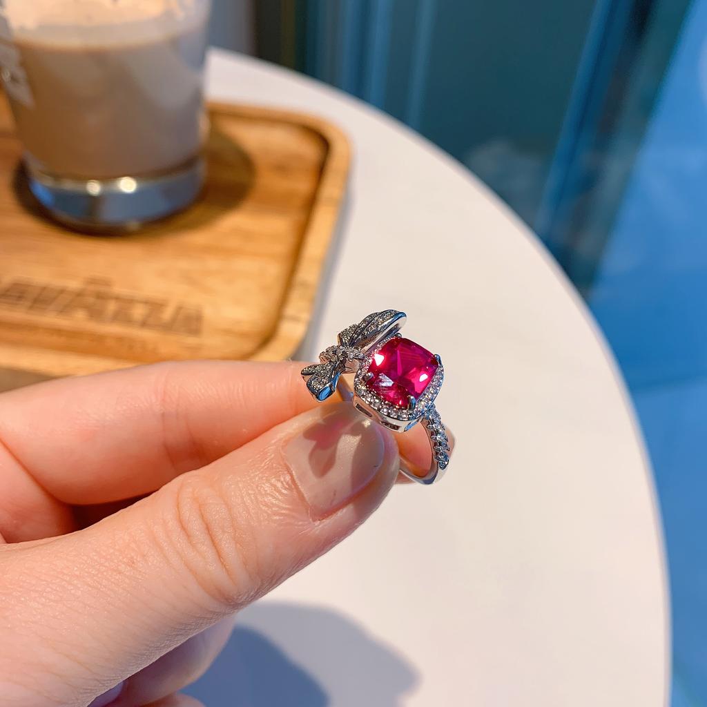 Clearing Tiktok Live Broadcast Red Corundum Fat Rectangular Ring Color Treasure Vintage Jewelry At A Loss
