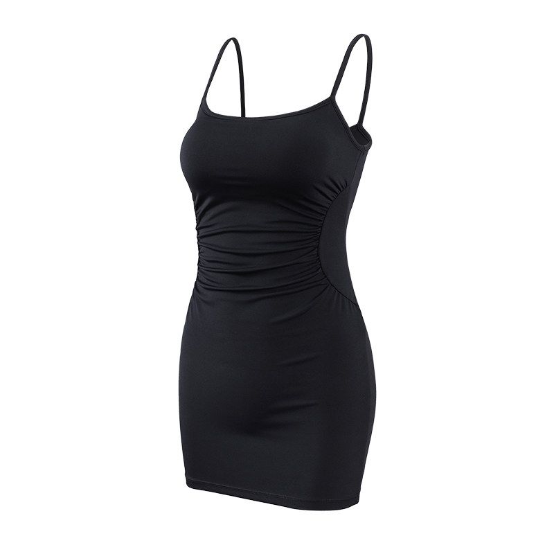 Mitaogirl Kardashian Corset Fixed Cup Bodycon Dress Female Sexy Waist Trimming Sports Sling Fitness Skirt Summer Black S