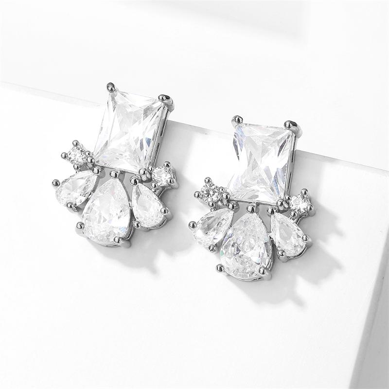 ZAKOL Cute Pink Square Zircon Stud Earrings for Elegant Women Cubic Zirconia Wedding Party Birthday Zircon