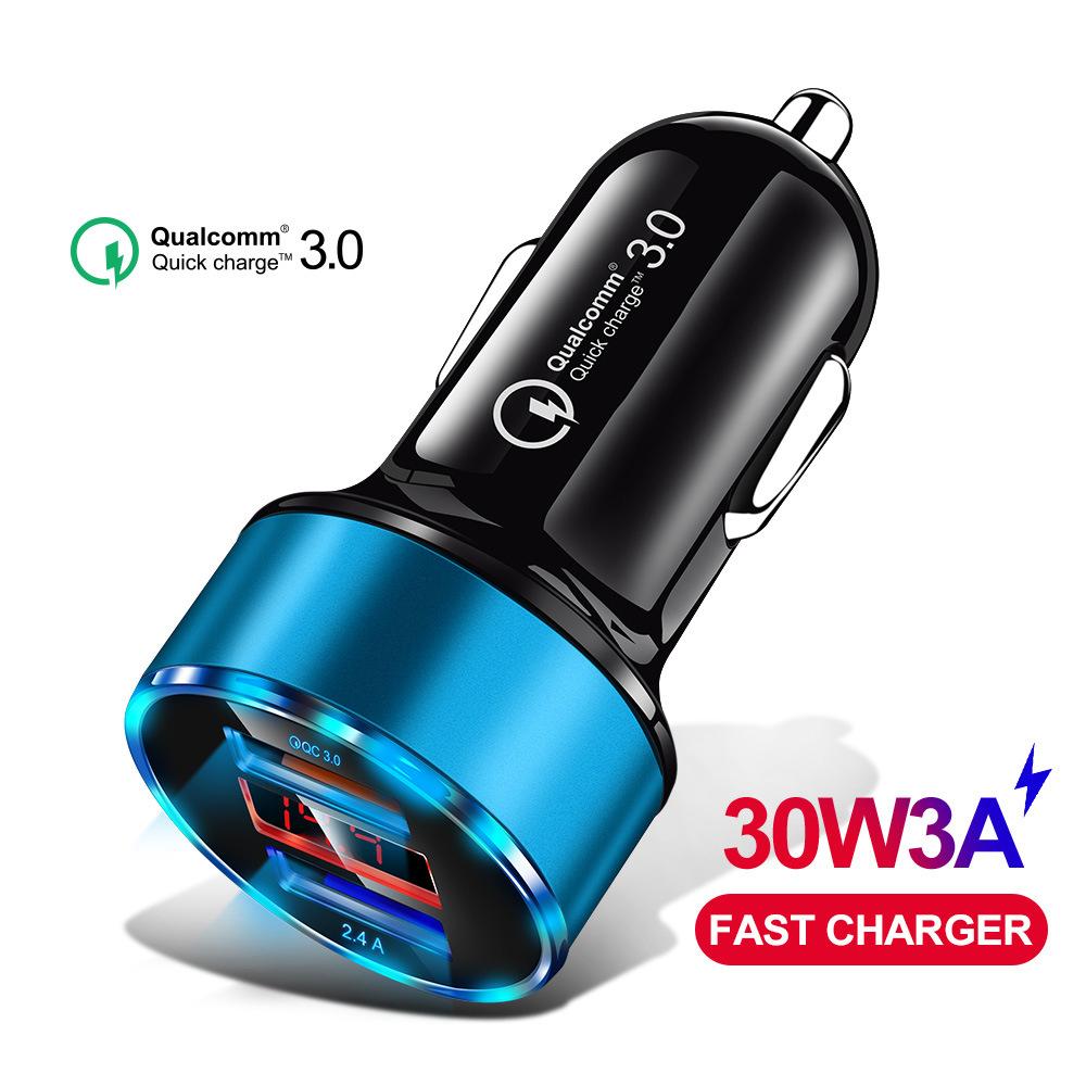 Dual Usb Fast Car Charger Lcd Display 3.0 Quick Charge Power Auto Usb Adapter For Xiaomi Huawei P30 P20 Usb Charger Iphone 12 Xs