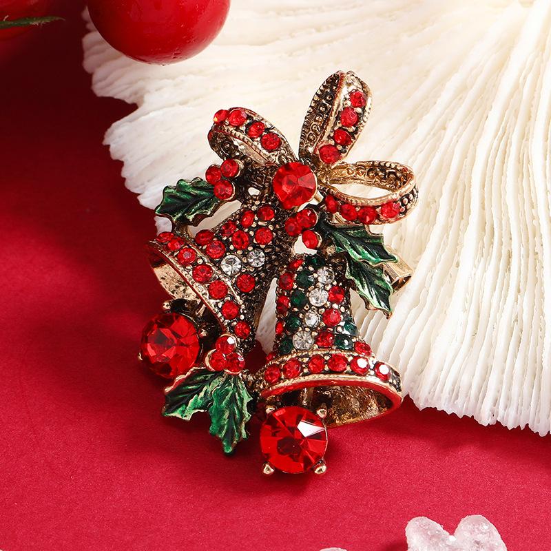 Vintage Christmas Bell Brooch with Bow - Festive Gift Pin Corsage