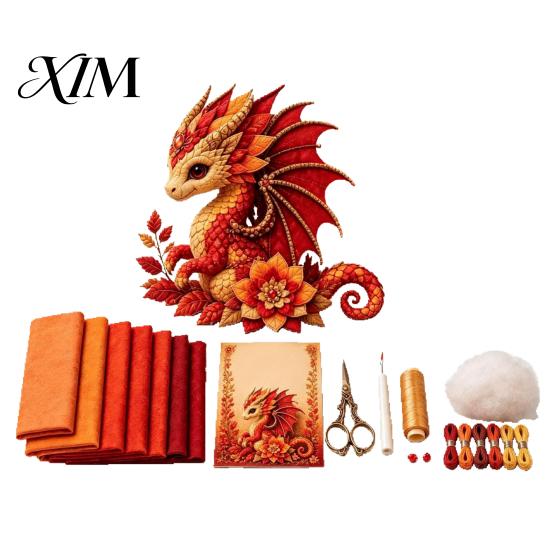 Screen Free Activity Dragon Patchwork DIY Kit, Fabric Sewing Kit with Artistic Crafting Materials Pre-cut Fabric, Beginner Craft for Handmade