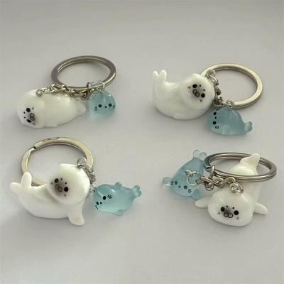 3D Cartoon Sea Lion Keychain Resin Key Holder Cute Animal Keyring  For Young Girls