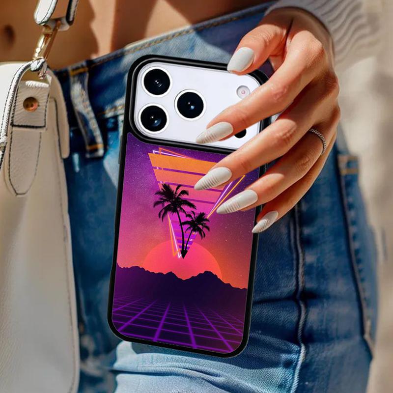 80s Retrowave Neon Palms Tree soft Phone Case For iPhone 17 Air 14 15 13 12 Max Cover For Apple 15 16 16e 11 Pro Max Plus Coque