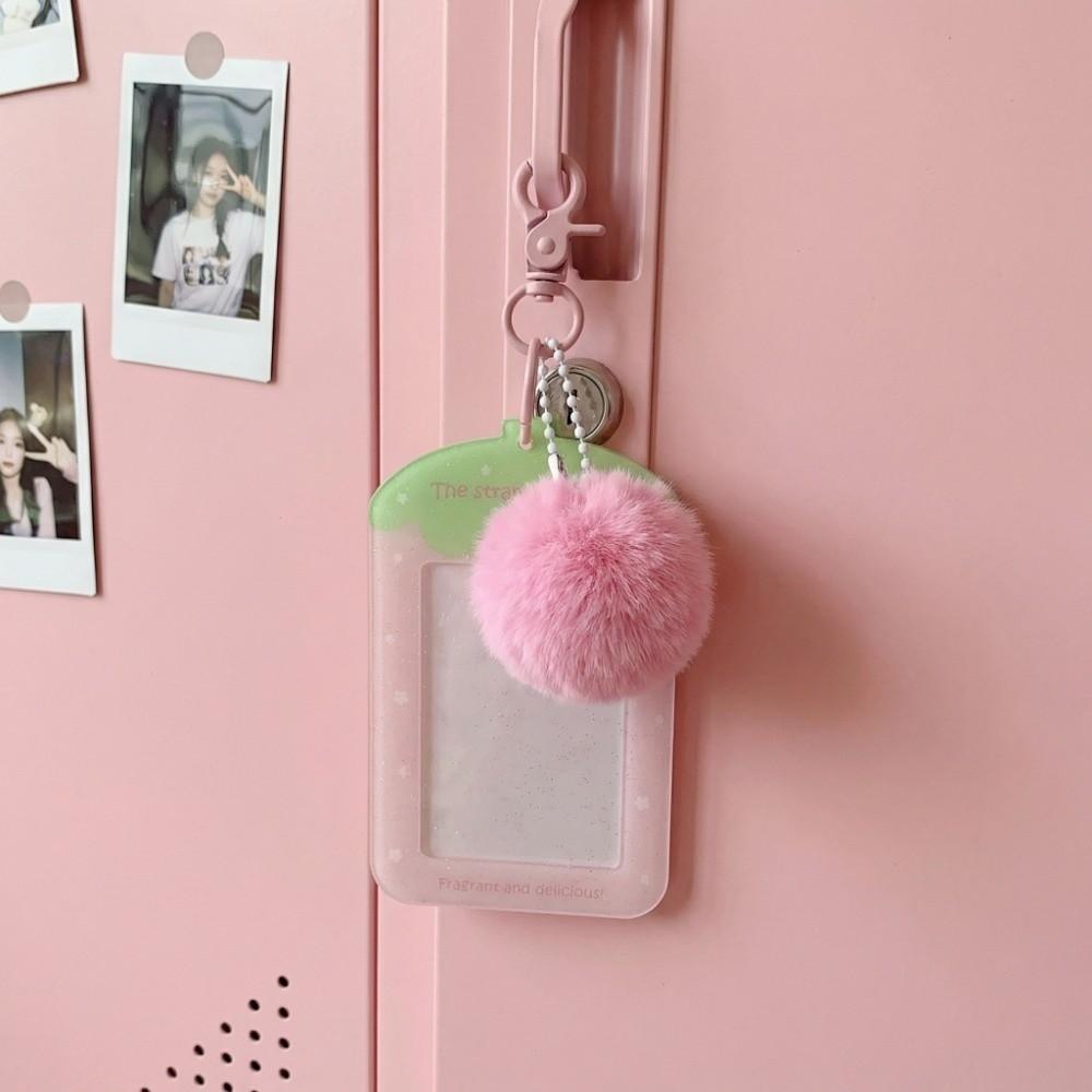 Fruit Strawberry Acrylic Photocard Holder with Keychain Card Protective Case Card Decor