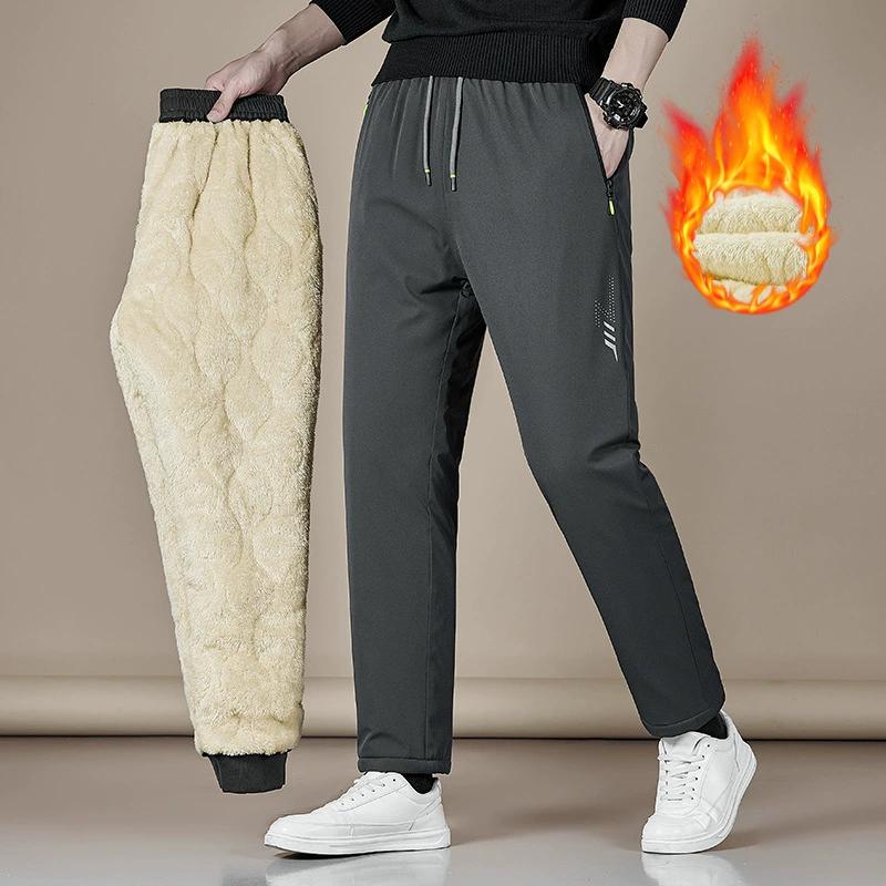 Autumn and Winter Lambswool Trousers Men's Padded Warm Casual Sports Trousers Loose Straight Hundred Yards Cotton Trousers Men